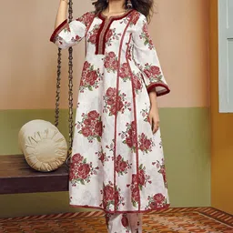 Bhama Couture Jennifer Winget Floral Printed Panelled A-Line Kurta with Palazzos-picture-6