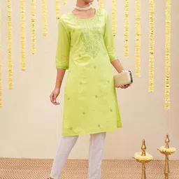 Vishudh Ethnic Motifs Round Neck Embroidered Thread Work Straight Kurta-picture-23