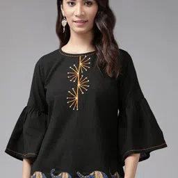 YASH GALLERY Bell Sleeve Cotton Top-image-43