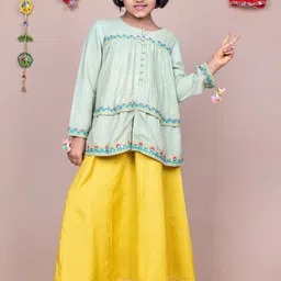 KASYA Girls Ethnic Motifs Embroidered Regular Top with Palazzos-image-4