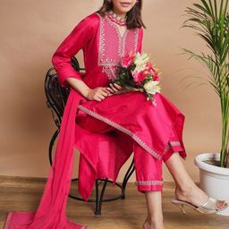 VredeVogel Women Ethnic Motifs Embroidered Regular Kurta with Trousers & Dupatta-image-85