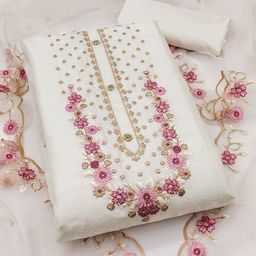 MANVAA Embroidered Silk Georgette Unstitched Dress Material-image-30