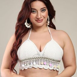 BRACHY Women Self Design Halter Neck Bralette Crochet Crop Top-image-10
