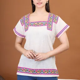 Moda Rapido Women Floral Embroidered Flared Sleeves Pure Cotton Kurti-41