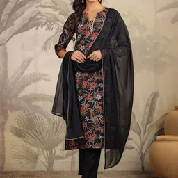 KALINI Women Floral Printed Regular Chanderi Silk Kurta with Trousers & With Dupatta-10