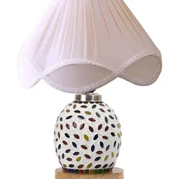 Aura Off White & Blue Textured Glass Frustum Shaped Table Lamp-18
