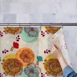 ArtzFolio Cream & Orange Printed Waterproof Shower Curtains-12