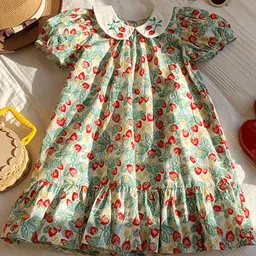 LULU & SKY Girls Floral Print Peter Pan Collar Flutter Sleeve Peplum Dress-picture-22