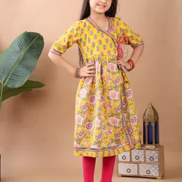 Here&Now X Kinder Kids Girls Floral Printed Angrakha Pure Cotton Kurti-picture-15