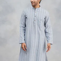 Fabindia Cotton Striped Slim Fit Band Collar Straight Kurta-picture-57