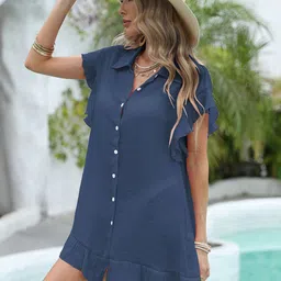 StyleCast Women Flutter Sleeve Ruffled Shirt Mini Dress-image-36