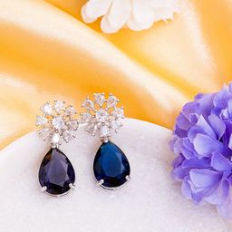 Manikya Rhodium-Plated American Diamond Studded Teardrop Shaped Drop Earrings-24