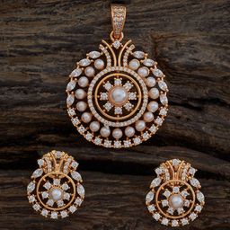 Kushal's Fashion Jewellery Gold-Plated Cubic Zirconia Studded Pendant Set-image-27