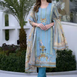 SHREE LAXMINARAYAN EXPORT Floral Printed Sequinned Kurta With Trousers & Dupatta-picture-56