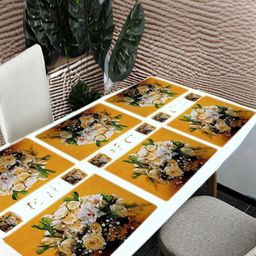 REVEXO 6Pc Yellow & White Printed Rectangle Costers & Table Placemats-29