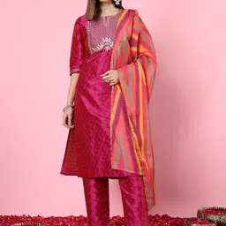 Anouk Rustic Women Floral Embroidered Regular Pure Cotton Kurta with Trousers & With Dupatta-picture-19