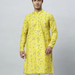 GLOBALRANG Floral Printed Band Collar Pure Cotton Straight Kurta-image-43