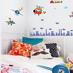 Jaamso Royals Blue & Red Aeroplane Printed Self-Adhesive & Waterproof Wall Sticker-image-16