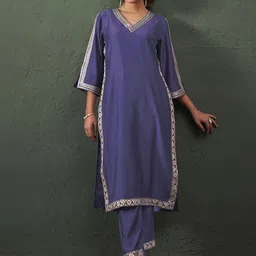 Anouk Lavender Geometric Embroidered Sequinned Ethnic Co-Ords-image-26