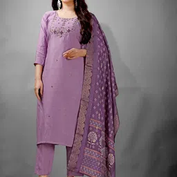 NE STYLE Women Ethnic Motifs Embroidered Regular Mirror Work Kurta with Trousers & Dupatta-image-75