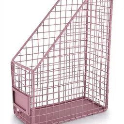 Living With Elan Mauve Self Design Rectangular Shaped Grid Metal Books and Magzine Holder image 4