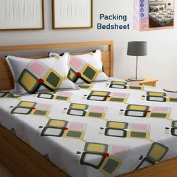 FABINALIV White & Pink Geometric 300 TC King Bedsheet with 2 Pillow Covers-image-94