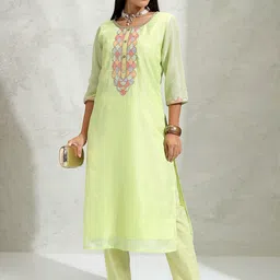 Vishudh Women Embroidered Regular Thread Work Kurta with Trousers-picture-48