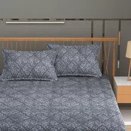 FURNOFY Charcoal & Grey 130 GSM Ethnic Motifs Bedsheet with 2 Pillow Covers-picture-16