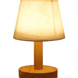 The Better Home Brown Wooden Base & Fabric Shade Dimmable Table Lamp image 2