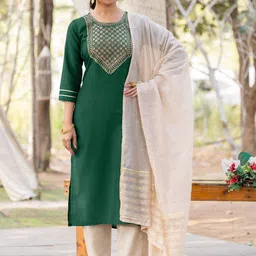 BAESD Floral Yoke Design Sequinned Round Neck Straight Kurta With Trousers & Dupatta-picture-24