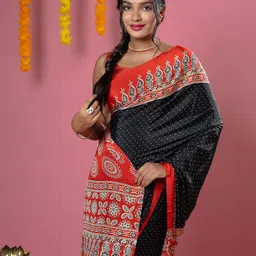 HELLA FASHIONS Ajrak Printed Saree With Blouse-picture-18