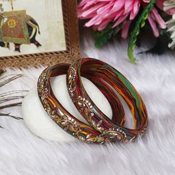 TAJ BRIDAL STORE Set Of 2 Kundan-Studded Kada Bangles-image-16