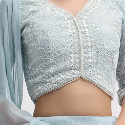 DIVASTRI Embroidered Thread Work Semi-Stitched Lehenga & Unstitched Blouse With Dupatta image 5
