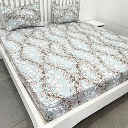 ohello Brown & White Floral 220 TC King Bedsheet with 2 Pillow Covers-55