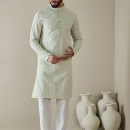 Inddus Men Ethnic Motifs Embroidered Regular Thread Work Kurta with Trousers-52