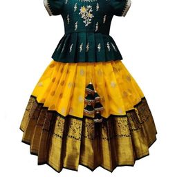 White Button Girls Embroidered Ready to Wear Lehenga & Blouse Woven Design-image-67