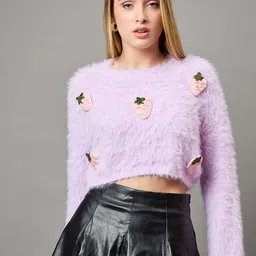 KASMA Women Boucle Woollen Crop Pullover-image-7