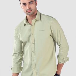 Beyoung Men Pista Green Oxford Cotton Shirt-image-7