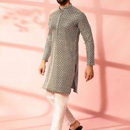Anouk Men Embroidered Regular Thread Work Pure Cotton Kurta with Pyjamas image 5