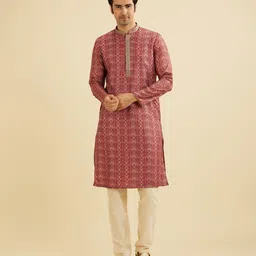 Manyavar Men Ethnic Motifs Digital Printed Mandarin Kurta With Patiala-image-32