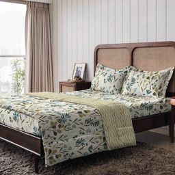 The Happy Pod Green&White Pure Cotton Single Bedding SetComforter Bedsheet&2 Pillow Covers-17