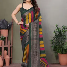 LeeliPeeri Designer Striped Foil Work Saree-7