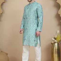 Jompers Men Floral Embroidered Thread Work Straight Kurta With Pyjama-picture-41