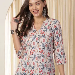 Anouk Rustic Women Floral Printed Mandarin Collar Cotton Top-image-63