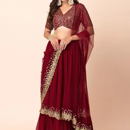DIVASTRI Embellished Sequinned Semi-Stitched Lehenga & Unstitched Blouse With Dupatta image 5