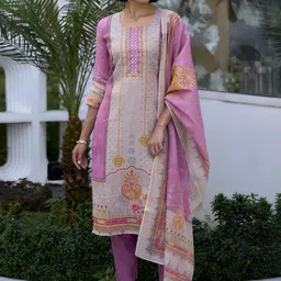 Hitarth Fashion Ethnic Motifs Printed Round Neck Straight Kurta With Trousers & Dupatta-picture-11