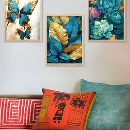 Kotart White & Blue 3 Pieces Wooden Floral Painting Wall Arts-picture-22