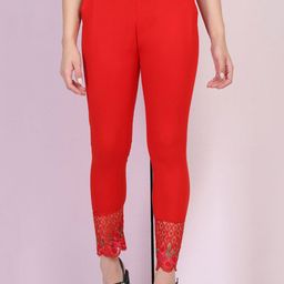 BUY NEW TREND Mid Rise Skinny Fit Cotton Trousers With Lace Details-image-40