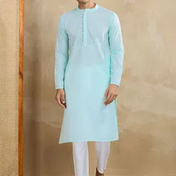 Inddus Ethnic Motifs Embroidered Chikankari Mandarin Collar Straight Kurta With Trousers-image-35