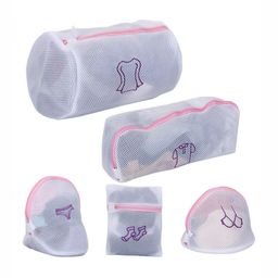 HOKIPO White 5 Pieces Dual Layered Mesh Laundry Clothes Washing Bags-18